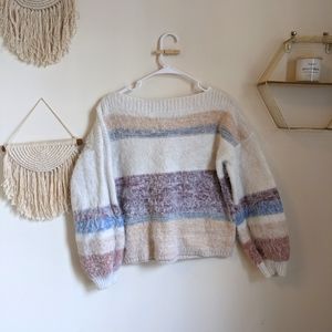 Oliver muted block color striped boat neck eyelash sweater
